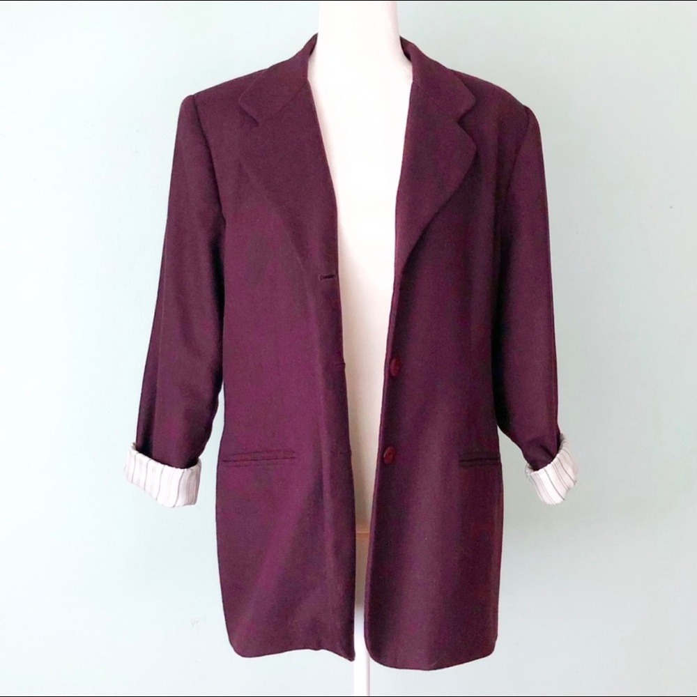 Vintage Long Line Blazer Deep Purple Wool Blend